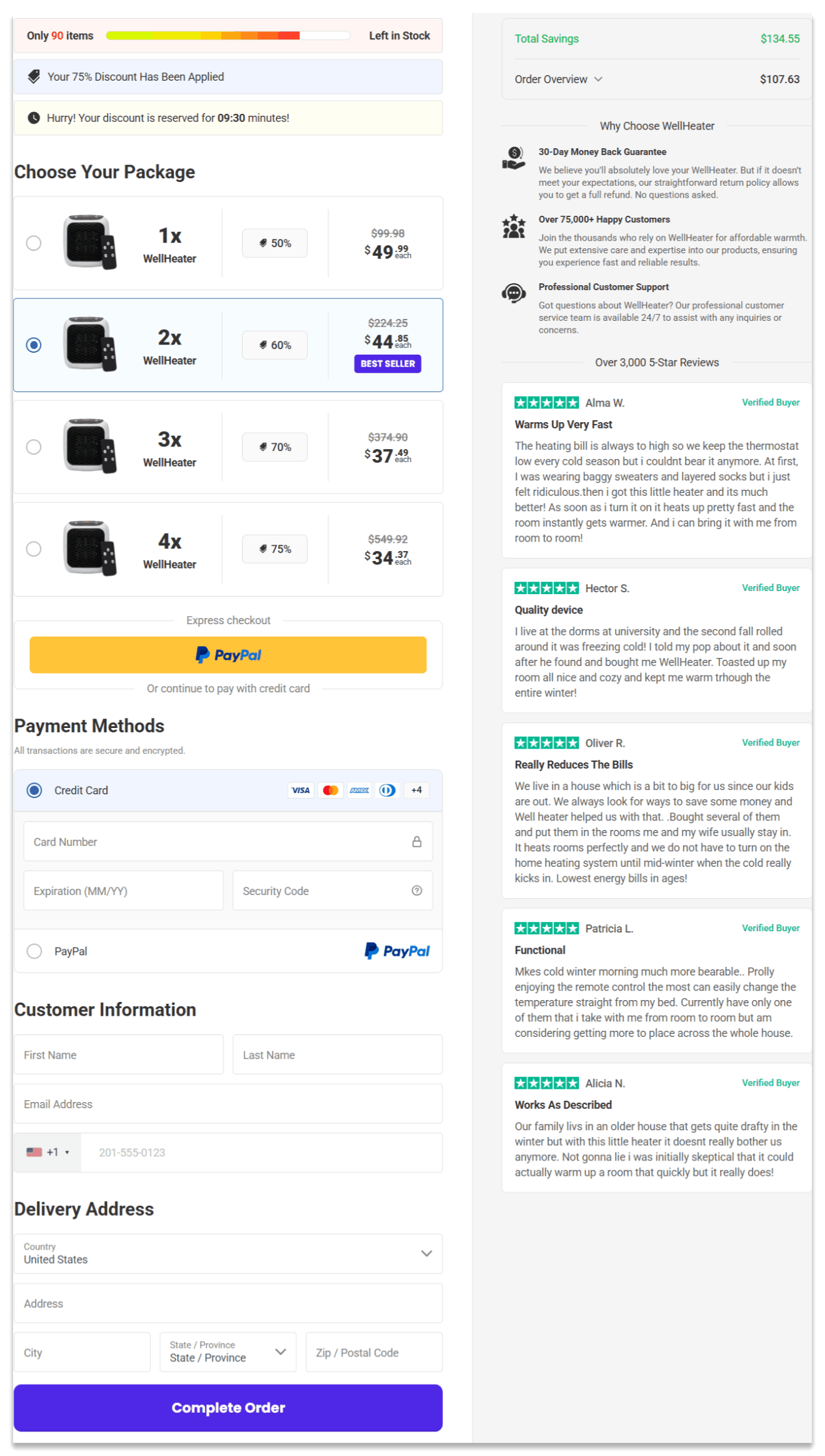 WellHeater Secure Checkout Page